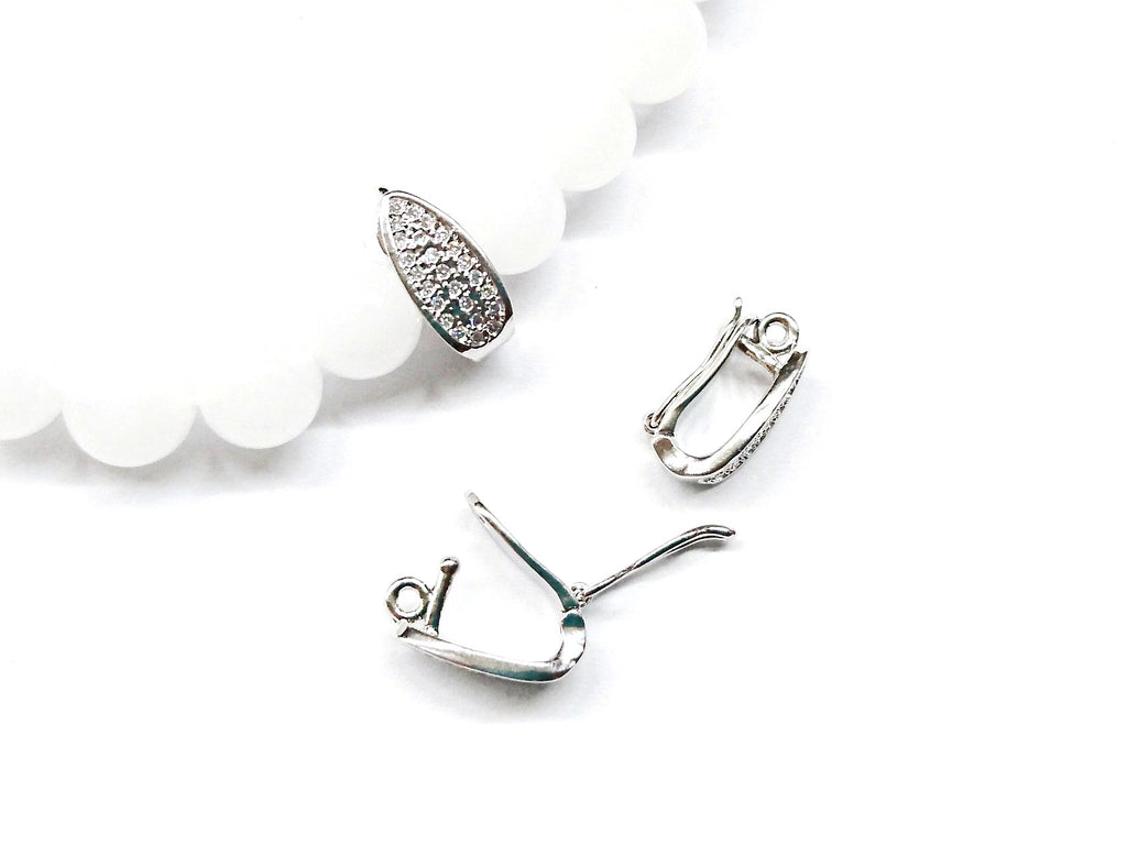Bail, Snap Clasp, Hinged Enhancer, 6x14mm, Cubic Zirconia | 鏈墜扣, 閃石啪扣,6x14mm