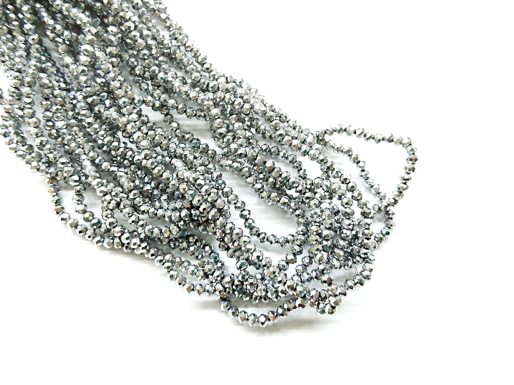 Glass beads, 3x3.5mm faceted rondelle, Metallic silver (#31) | 玻璃珠, 3x3.5mm, 切面扁珠, 金屬銀 (#31)