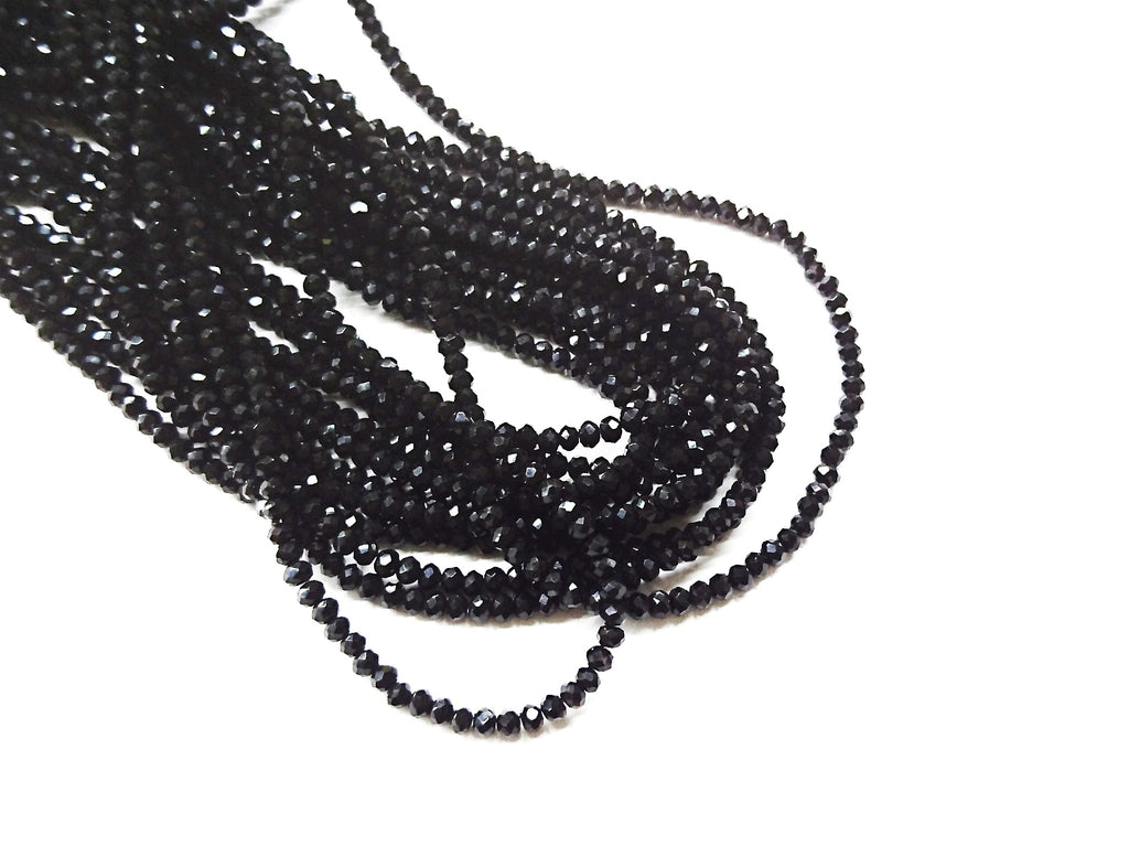 Glass beads, 3x3.5mm faceted rondelle, Solid Black (#02) | 玻璃珠, 3x3.5mm, 切面扁珠, 實黑色 (#02)