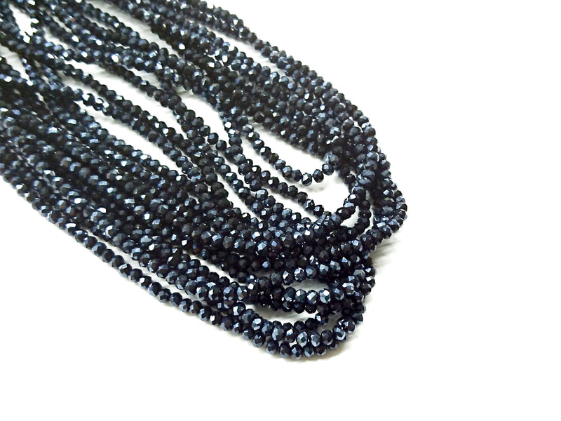 玻璃珠, 3x3.5mm, 切面扁珠, 礦藍色 (#32)