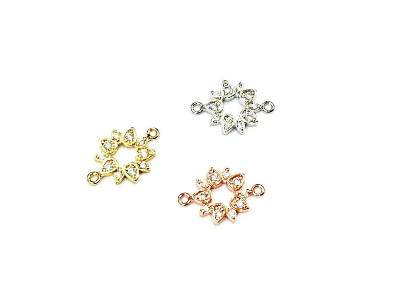 銅連接配件, 方晶鋯石, 10x15mm, 圓形小花, 1個