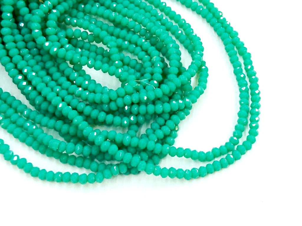 Glass beads, 3x3.5mm faceted rondelle, Translucent SeaGreen (#524) | 玻璃珠, 3x3.5mm, 切面扁珠, 果凍湖水綠 (#524)