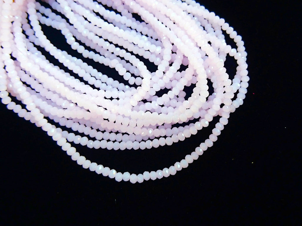 Glass beads, 2x3mm faceted rondelle, opaque pink (#48) | 玻璃珠, 2x3mm, 切面扁珠, 果凍淺粉紅色 (#48)