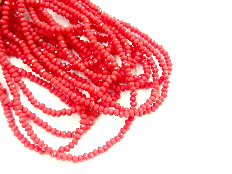 玻璃珠, 2x3mm, 切面扁珠, 珊瑚色 (#507)
