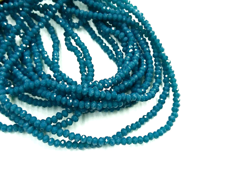 Glass beads, 2x3mm faceted rondelle, Opaque Teal (#562) | 玻璃珠, 2x3mm, 切面扁珠, 果凍藍綠色 (#562)