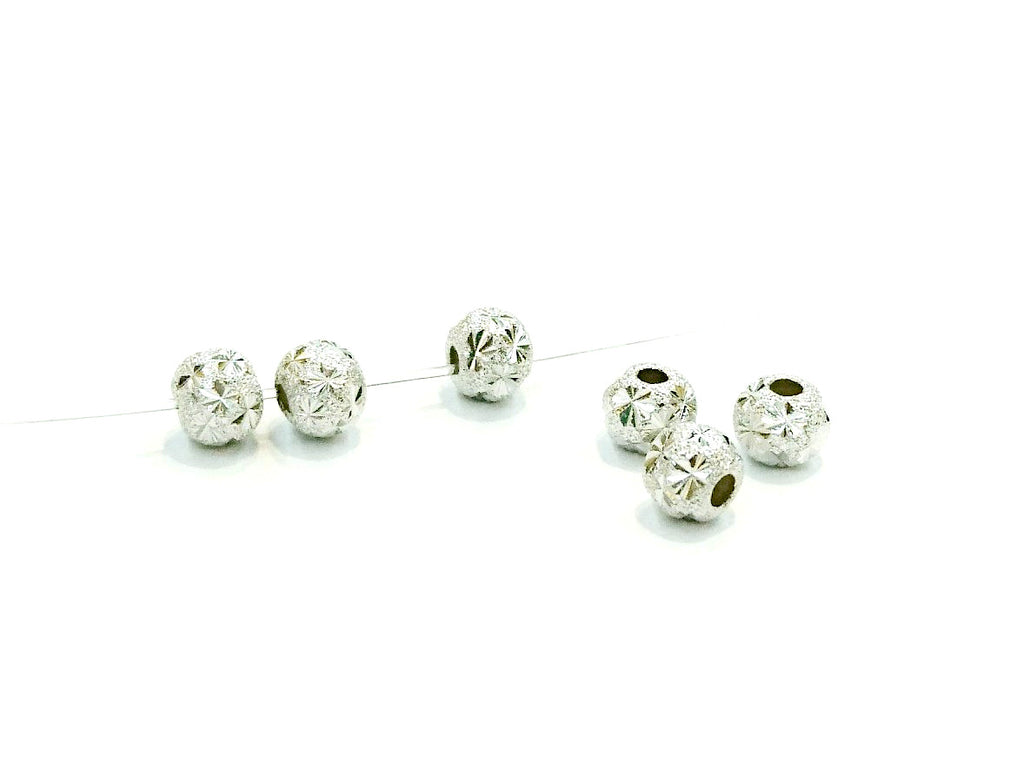 Beads, Sterling Silver, Multi-cut, Stardust, 5mm | 925銀珠, 5mm噴砂圓珠