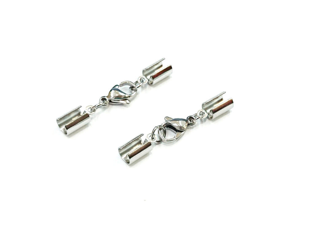 Clasp Set, Cord End, 3mm/4mm Cord, 2 sets| 繩尾扣, 不鏽鋼, 3/4mm繩用, 2套