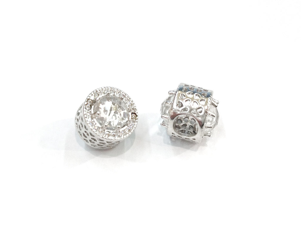 Cubic Zirconia Brass Beads, 11.5x12.5mm, 5mm hole, 1 Pc | 方晶鋯石銅珠,11.5x12.5mm, 5mm孔, 1個