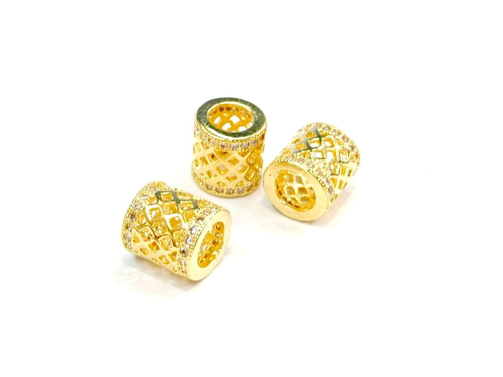 Cubic Zirconia Brass Beads, 8x8mm, tube, 1 Pc | 方晶鋯石銅珠, 8x8mm, 管珠, 1個