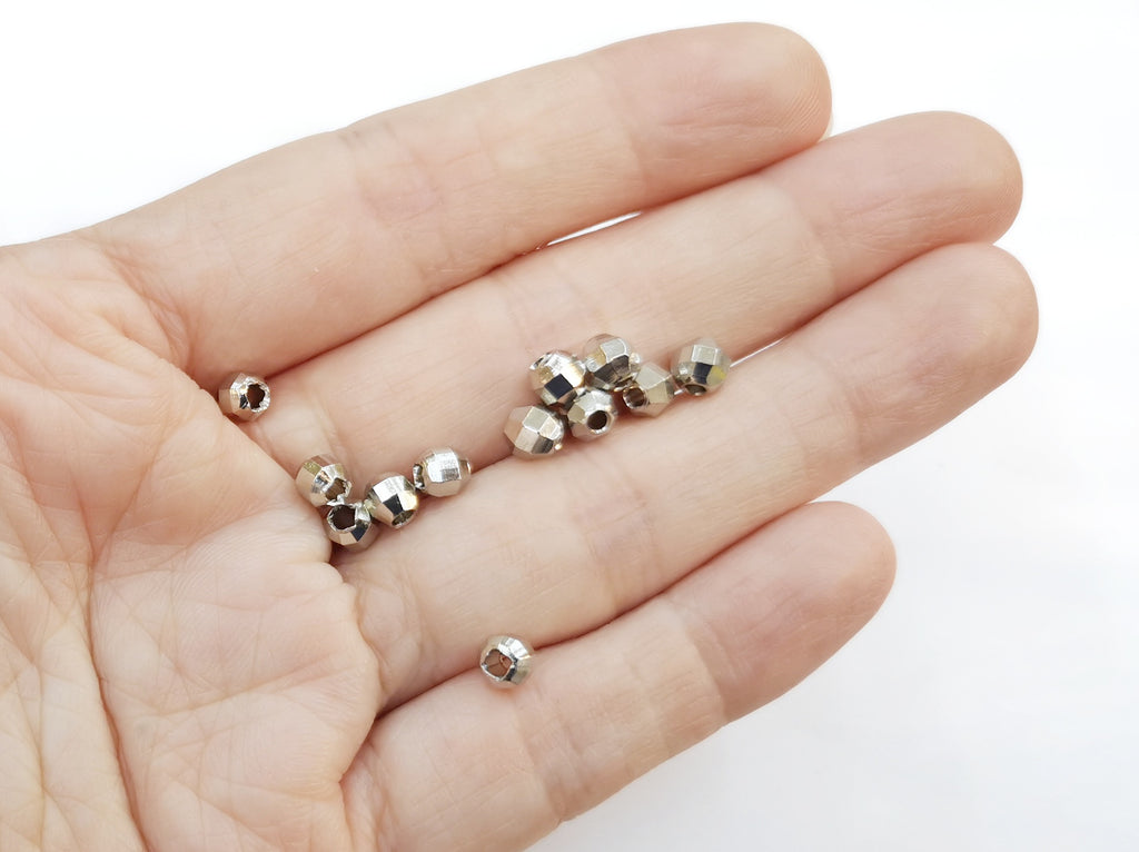 Brass beads, 4mm, faceted round | 銅珠, 4mm實心切面銅珠