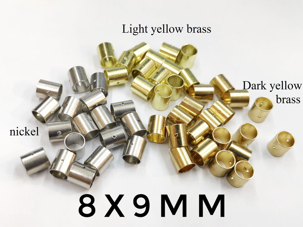 Connector, brass tube, centre hole (2 holes), 8x9mm | 連接件, 銅管, 中孔(2孔), 8x9mm