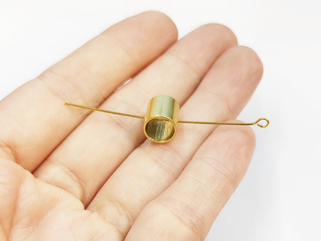 Connector, brass tube, centre hole (2 holes), 8x9mm | 連接件, 銅管, 中孔(2孔), 8x9mm