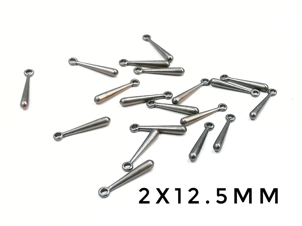 Brass Charm, tear drop, 2x12mm, pewter, 20 pcs | 水滴銅吊飾, 2x12mm, 黑叻色, 20個