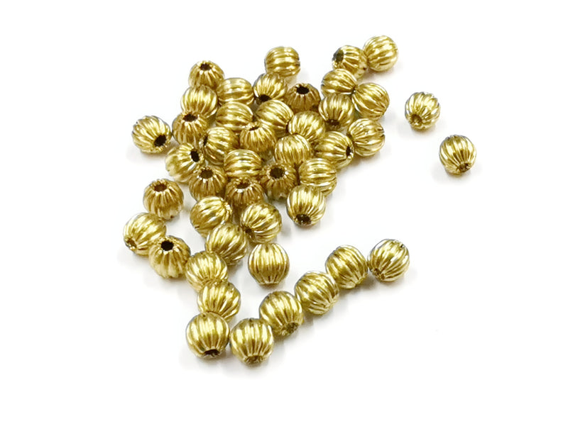 銅西瓜珠, 4mm, 黃銅胚色, 72個