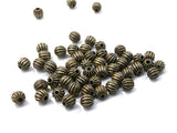 Brass Beads, Corrugated Round, Antiqued Brass, 4mm, 72 Pcs | 銅西瓜珠, 4mm, 青古銅色, 72個
