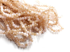 Glass beads 3x4mm faceted rondelle, Opaque Pink x Half Plated Topaz color(#701) | 玻璃珠, 3x4mm, 切面扁珠, 果凍粉紅X半鍍琥珀金色 (#701)