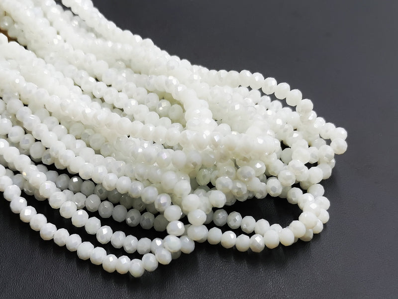 玻璃珠, 3x4mm, 切面扁珠, 鍍面實白色 (#50L)