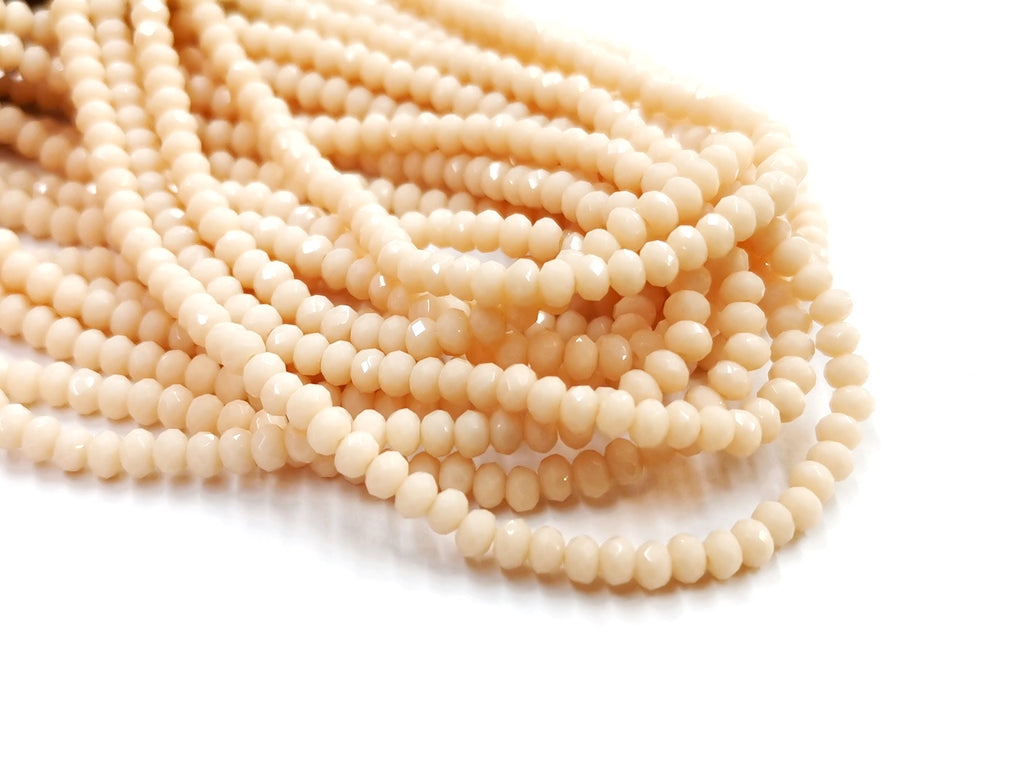 Glass beads, 3x3.5mm faceted rondelle, Solid Beige (#71) | 玻璃珠, 3x3.5mm, 切面扁珠, 實色杏色 (#71)