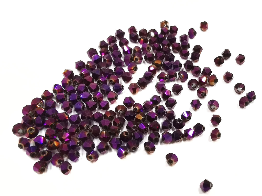 Bicone Glass Bead, 3mm, Metallic purple, 144 Pcs | 雙尖水晶玻璃, 3mm, 金屬紫, 144粒