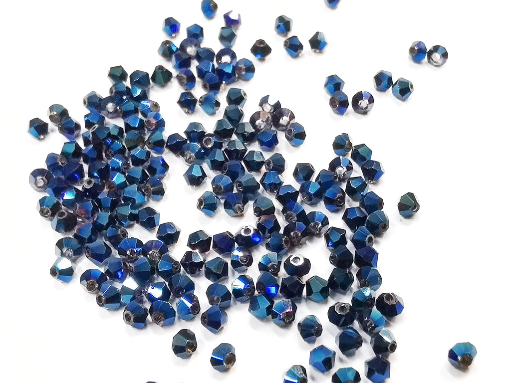 Bicone Glass Bead, 3mm, Metallic blue, 144 Pcs | 雙尖水晶玻璃, 3mm, 金屬藍, 144粒