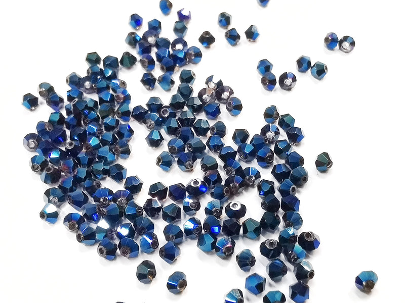雙尖水晶玻璃, 3mm, 金屬藍, 144粒