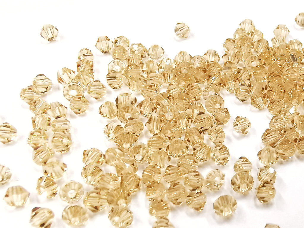 Bicone Glass Bead, 4mm, PaleGoldenrod, 144 Pcs | 雙尖水晶玻璃, 4mm, 金香檳, 144粒