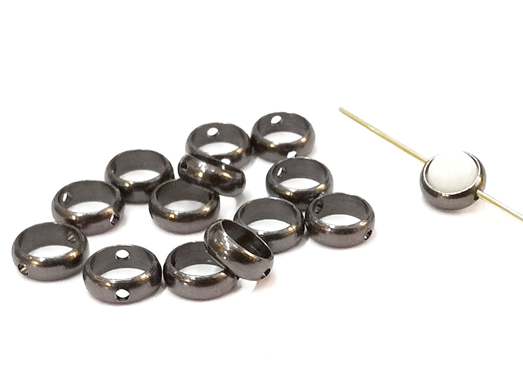 Brass Bead, Round Bead Frame, Dark Pewter, 5mm, 12pcs | 雙孔銅圈, 深黑叻色, 5mm, 12個