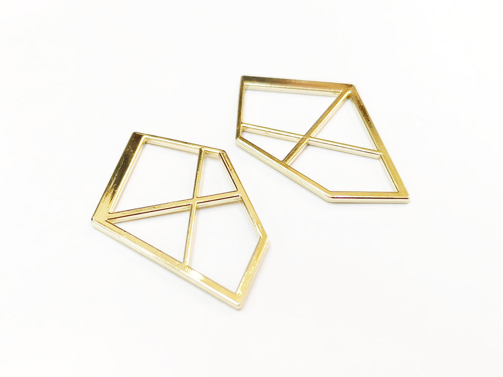 Charm, Alloy metal, 23x36mm, geometric, gold color, 2 pcs | 合金吊咀, 幾何圖形, 23x36mm, 金色, 2個