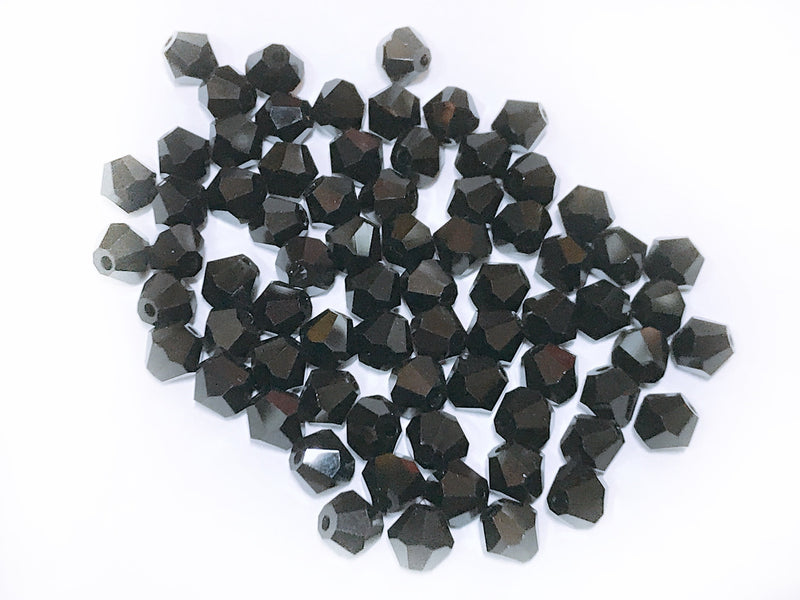 雙尖水晶玻璃, 6mm, 實黑, 72粒