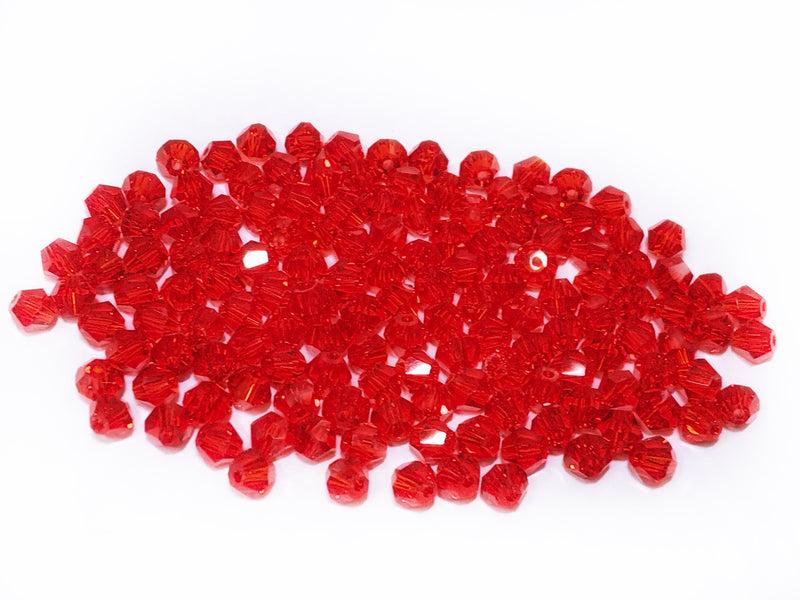 雙尖水晶玻璃, 4mm, 大紅, 144粒