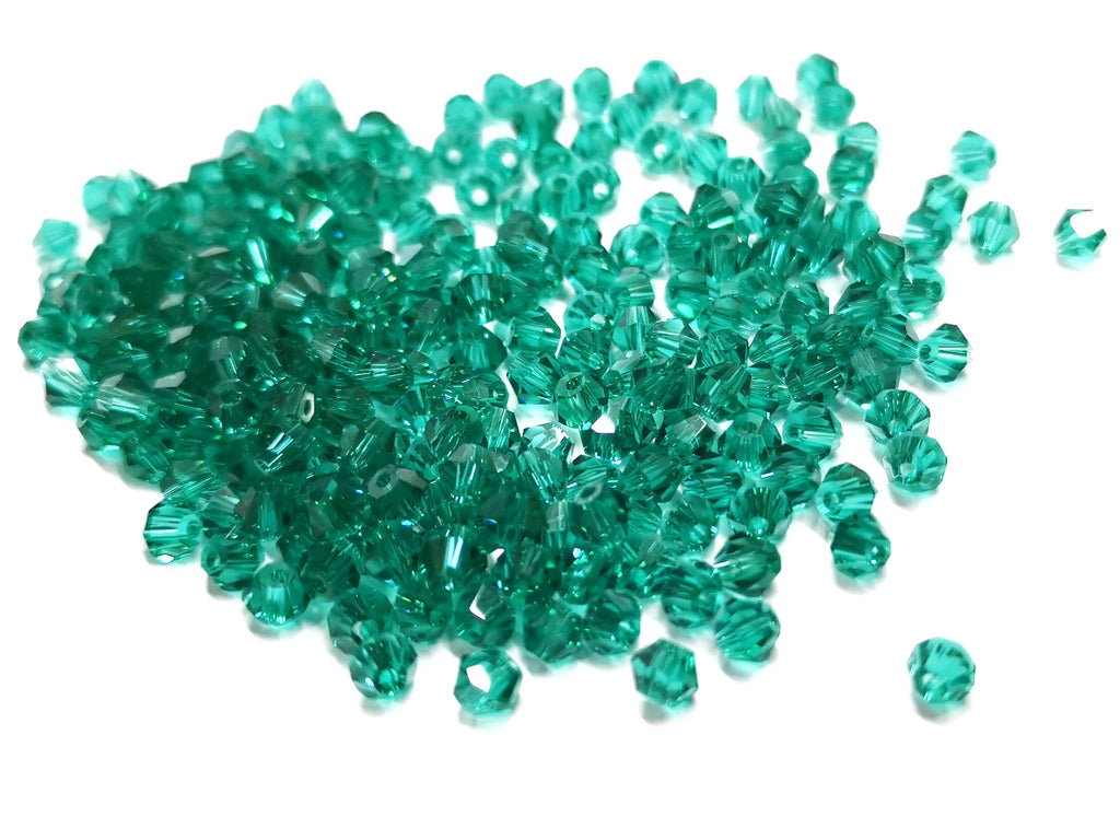 Bicone Glass Bead, 4mm, SeaGreen, 144 Pcs | 雙尖水晶玻璃, 4mm, 孔綠, 144粒