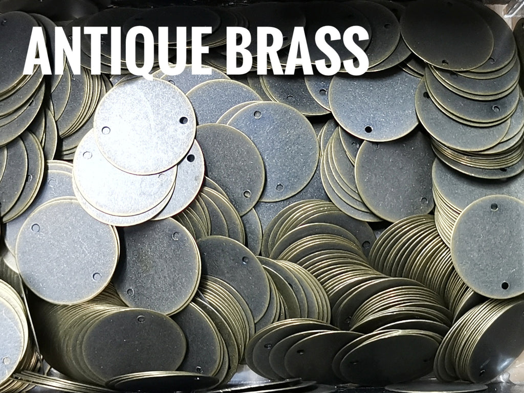 Clearance, Brass sequins, 18mm, 2 holes, 24 pcs | 特價, 圓銅片, 18mm, 雙孔, 24個