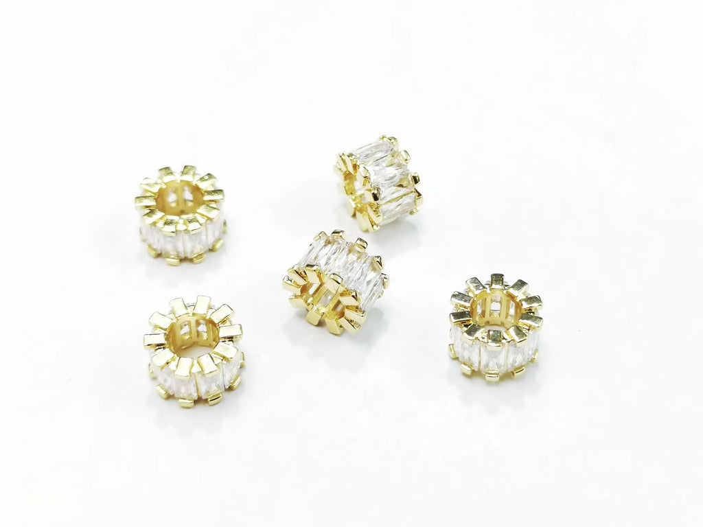 Cubic Zirconia Brass Beads, 6x10mm, 1 Pc | 方晶鋯石銅珠, 6x10mm, 1個