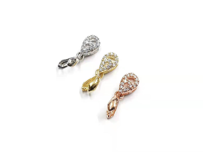 銅瓜子扣,方晶鋯石, 6x18mm, 1個
