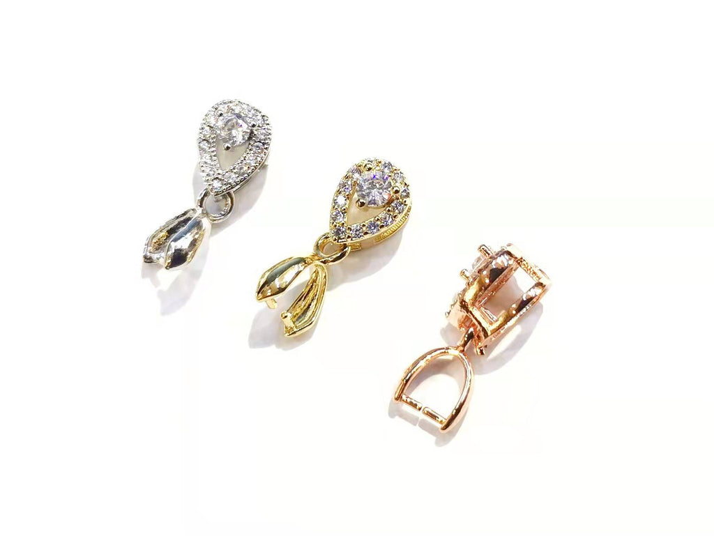 Bail, Brass, Cubic Zirconia, 6.5x17mm, 1 pc | 銅瓜子扣,方晶鋯石, 6.5x17mm, 1個