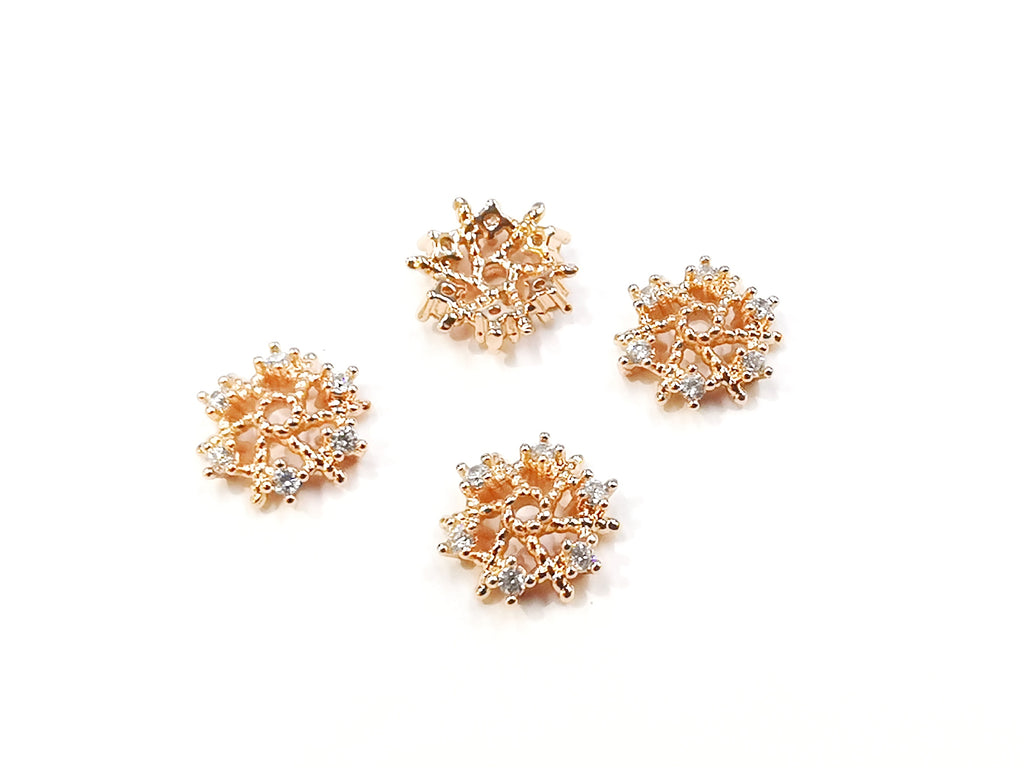 Brass Cap, Cubic Zirconia, 10mm, 2 pcs |  銅珠蓋, 鋯石, 10mm, 2個
