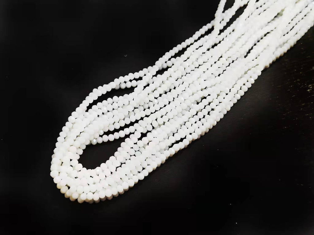 Glass beads, 2x3mm faceted rondelle, solid white (#50) | 玻璃珠, 2x3mm, 切面扁珠, 實色白 (#50)