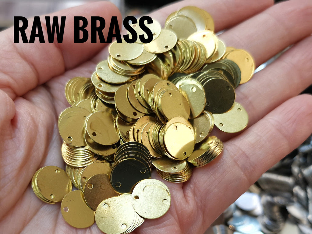 Clearance, Brass sequins, 10mm, 2 holes, 100 pcs | 特價, 圓銅片, 10mm, 雙孔, 100個