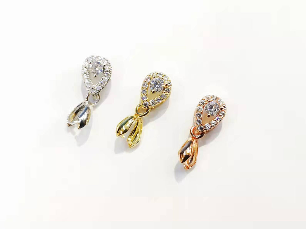 Bail, Brass, Cubic Zirconia, 6.5x17mm, 1 pc | 銅瓜子扣,方晶鋯石, 6.5x17mm, 1個