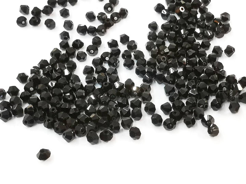 雙尖水晶玻璃, 3mm, 實色黑, 144粒