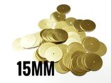 Clearance, Brass sequins, 15mm, centre hole, 50 pcs | 特價, 圓銅片, 15mm, 中孔, 50個