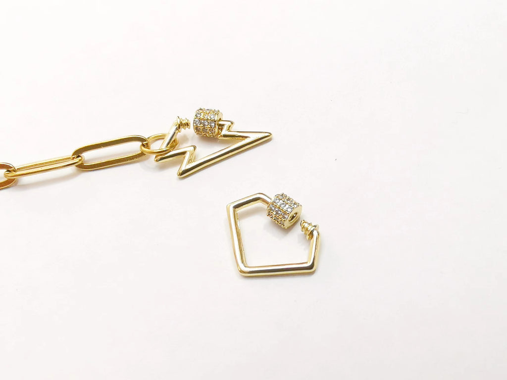 Clasp, screw lock, brass, Cubic Zirconia  | 銅扣, 螺絲扣, 方晶鋯石