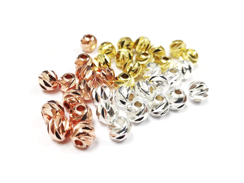 Brass beads, 8mm, faceted cut round, 12pcs | 銅珠, 8mm實心切面銅珠, 12個