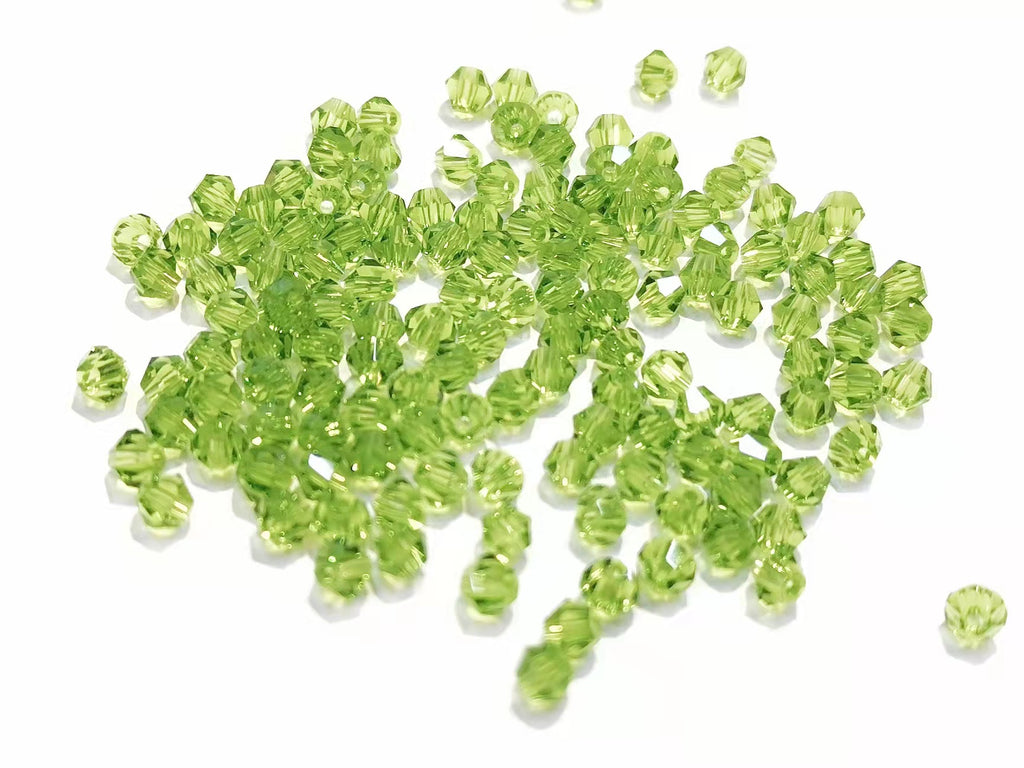Bicone Glass Bead, 4mm, olive green, 144 pcs | 雙尖水晶玻璃, 4mm, 橄欖綠, 144粒