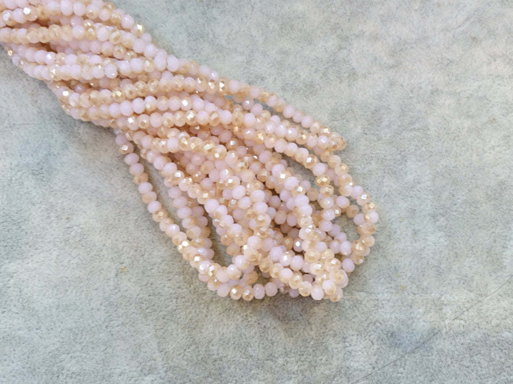 3x4mm faceted rondelle glass beads, Translucent Pink with Topaz color plated (#701) - amakeit bead 天富