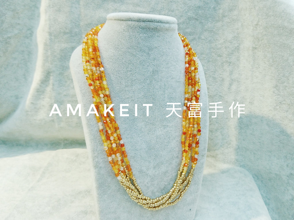 Multi-strand agate necklaces, with Japanese seed beads