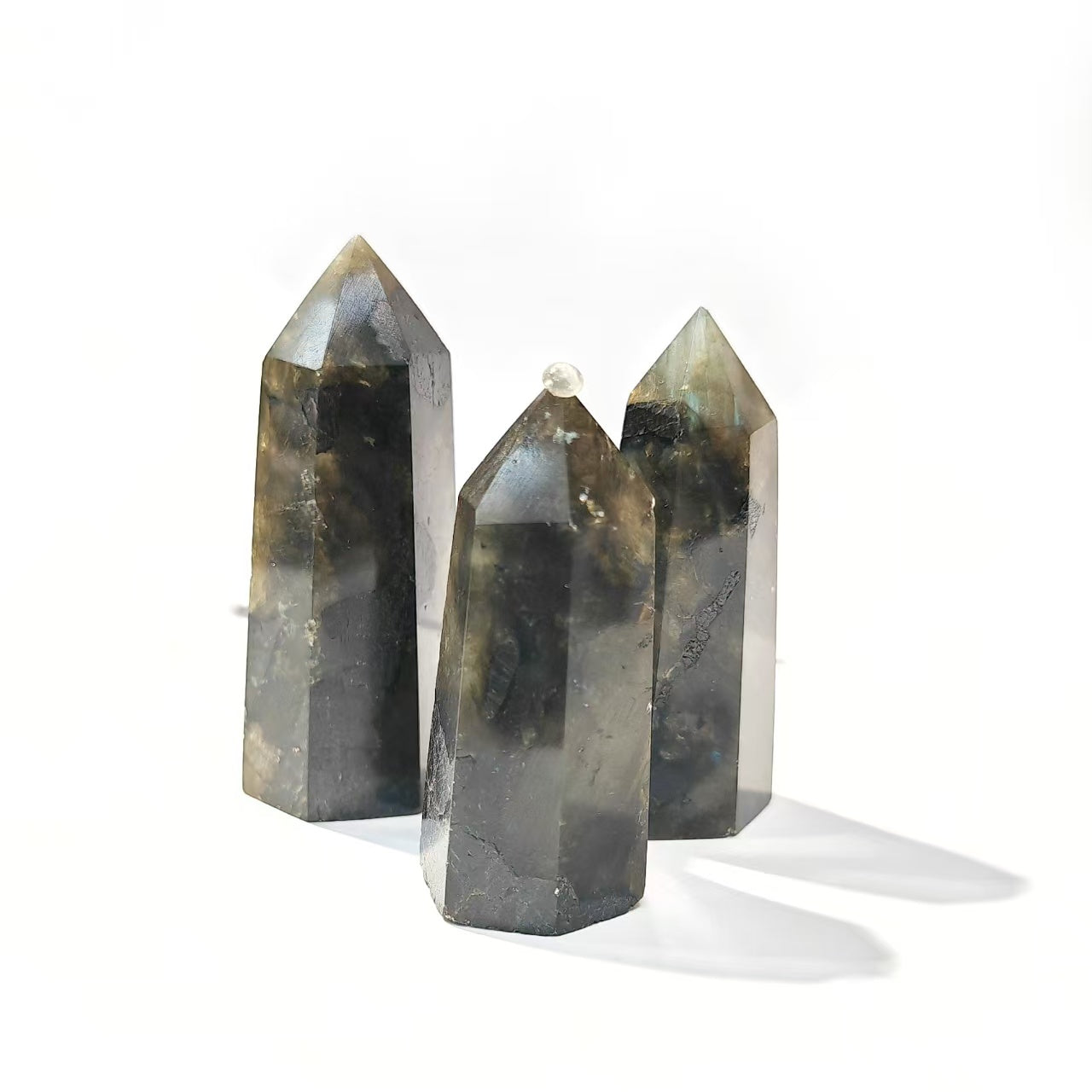 Polished Quartz Crystal Points, Labradorite 水晶柱, 拉長石