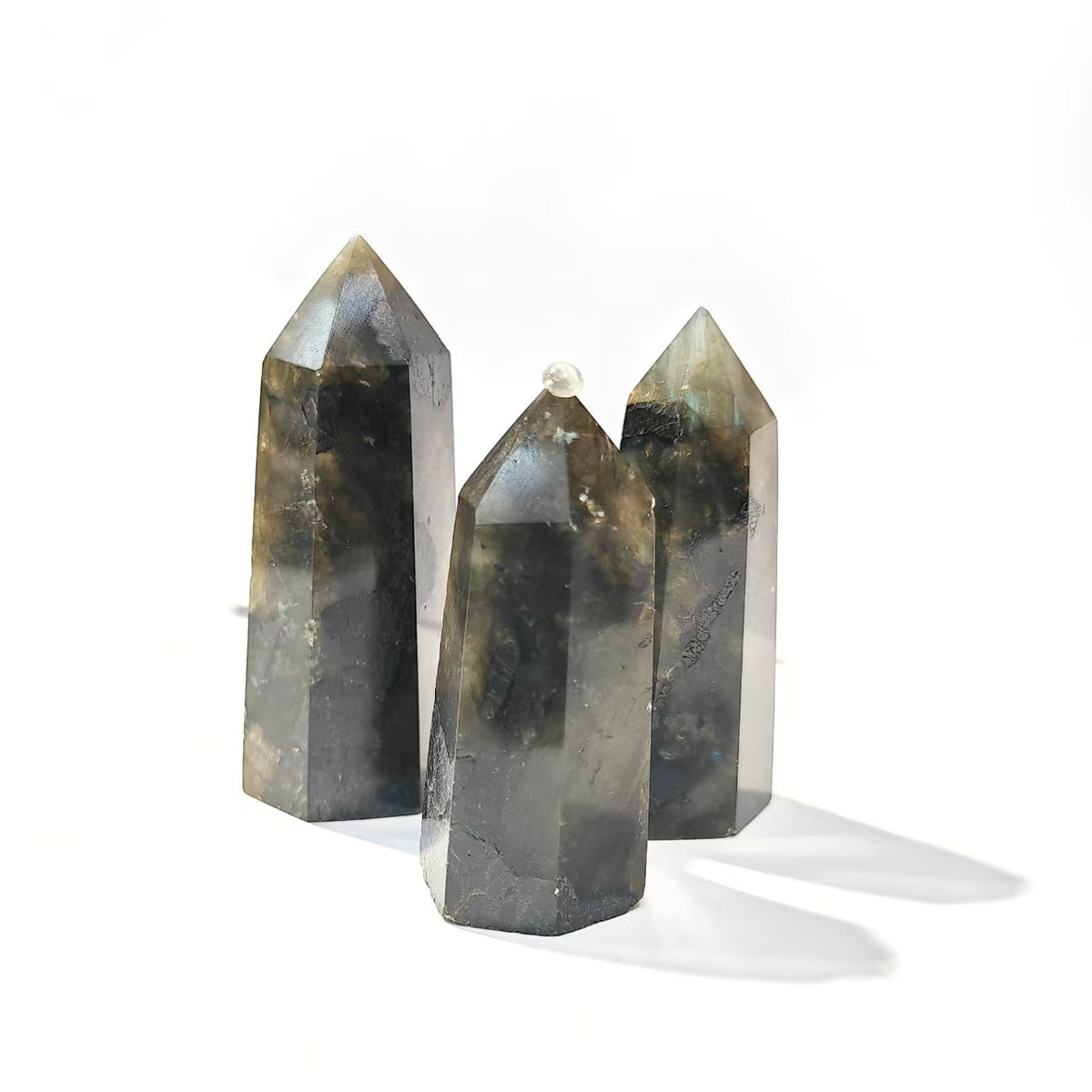 Polished Quartz Crystal Points, Labradorite 水晶柱, 拉長石