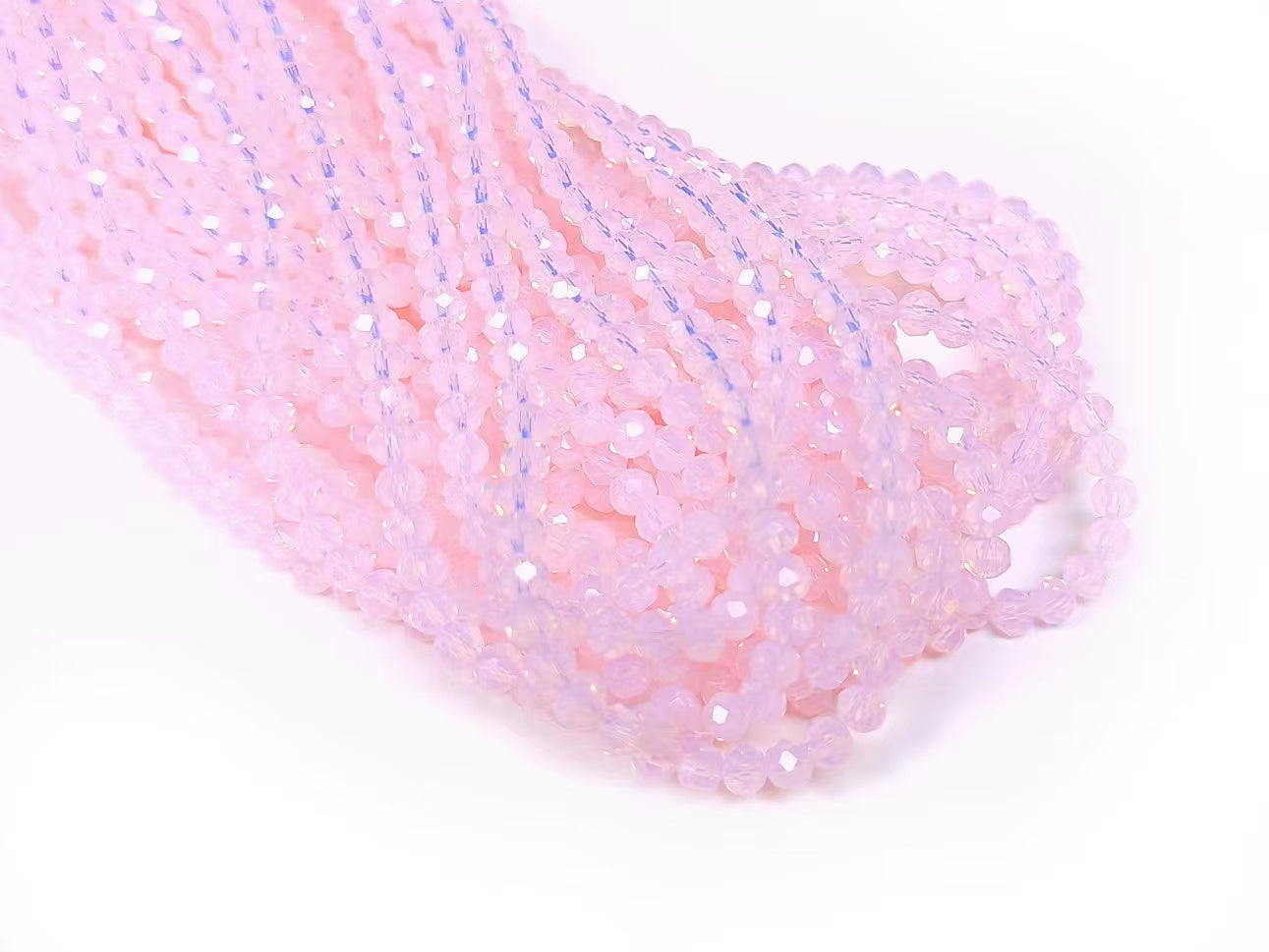 玻璃珠, 3x4mm, 切面扁珠, 蛋白粉紅色, 110粒