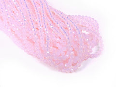 玻璃珠, 3x4mm, 切面扁珠, 蛋白粉紅色, 110粒